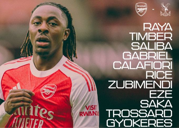 Escalação inicial do Arsenal x Crystal Palace: Eze x antigo clube, início de Dzekeresh e Guey
