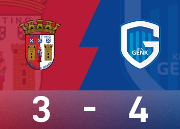 Relatório do jogo da Liga Europa: Heymans tem 1 remate e 1 passe, Zalazar tem dois golos, Genk 4-3 Braga
