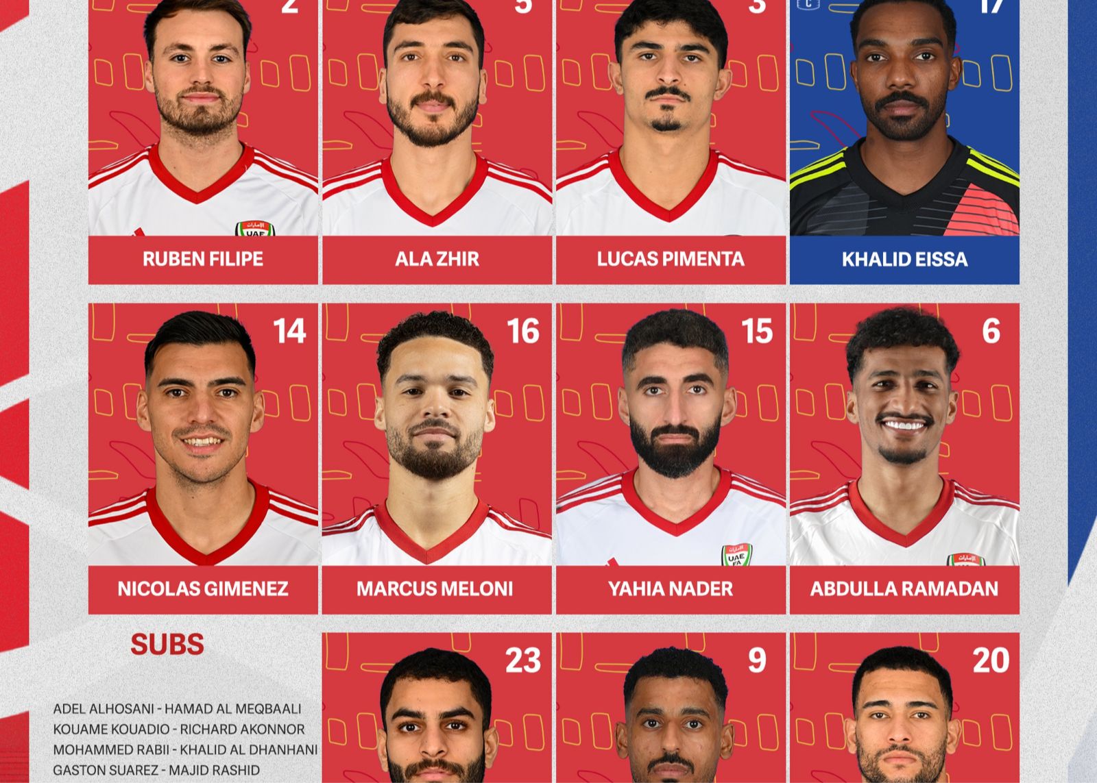 Emirados Árabes Unidos x Iraque: Adil e Suhail começam, El Hamadi joga